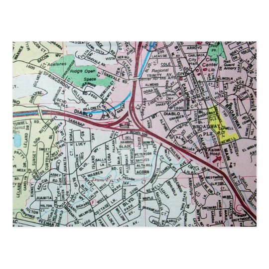 Walnut Creek, CA Vintage Map Postcard