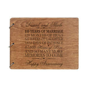 Walnut Etched 10th Wedding Anniversary Guest Book