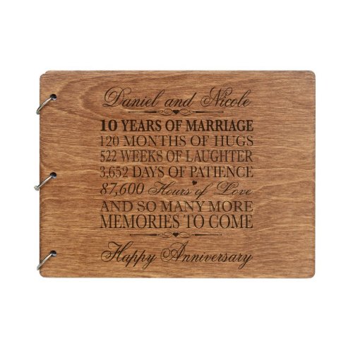 Walnut Etched 10th Wedding Anniversary Guest Book