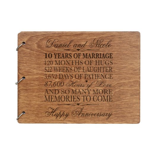 Walnut Etched 10th Wedding Anniversary Guest Book (Front)