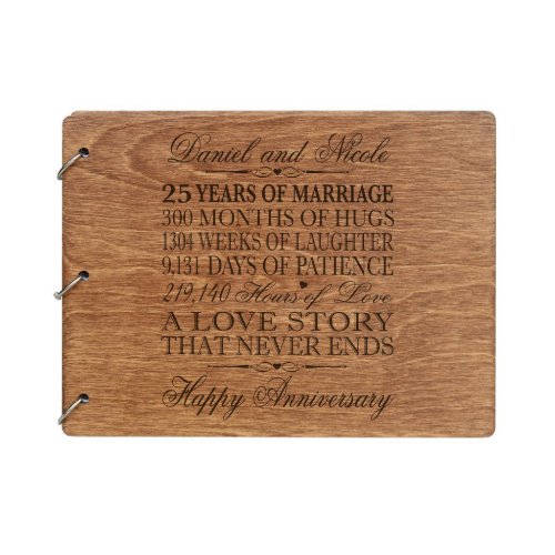 Walnut Etched 25th Wedding Anniversary Guest Book