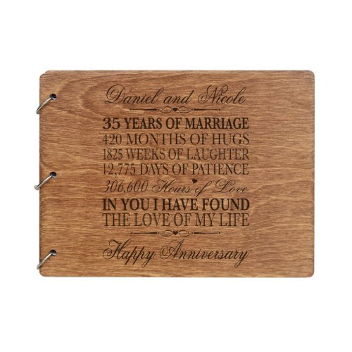 Walnut Etched 35th Wedding Anniversary Guest Book