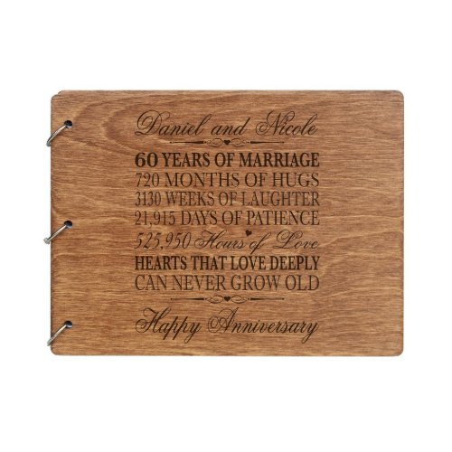 Walnut Etched 60th Wedding Anniversary Guest Book