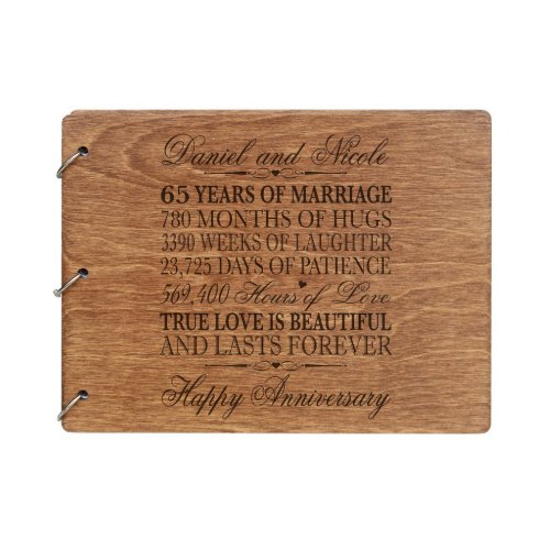 Walnut Etched 65th Wedding Anniversary Guest Book
