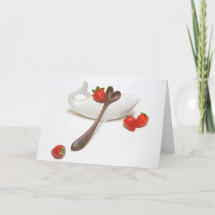 Walnut Heart spoon with strawberries and fish Holiday Card