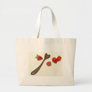 Walnut heart spoon with strawberries large tote bag