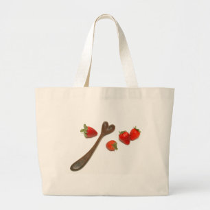 Walnut heart spoon with strawberries large tote bag