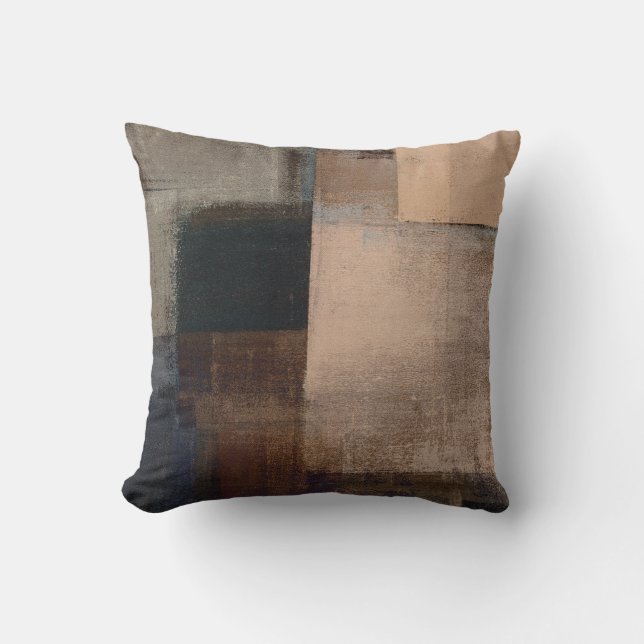 'Walnut' Neutral Abstract Art Throw Pillow (Front)