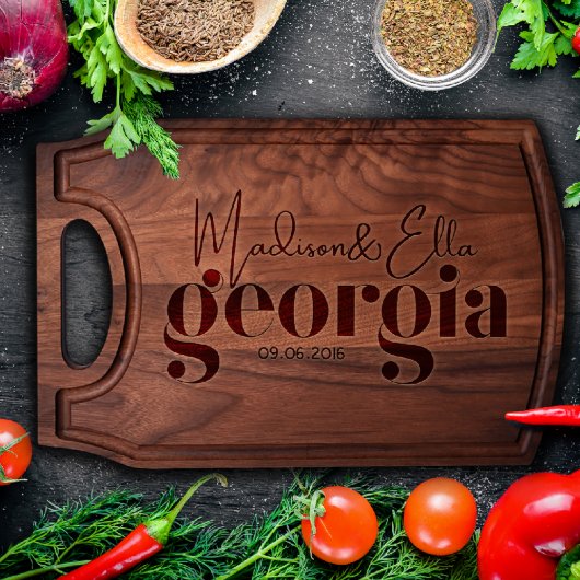 Walnut Wood Cutting Board w/Juice Groove & Handle (Front)