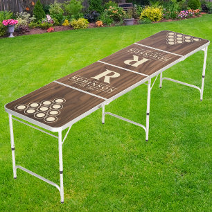 Walnut Wood Family Name & Initial Beer Pong Table
