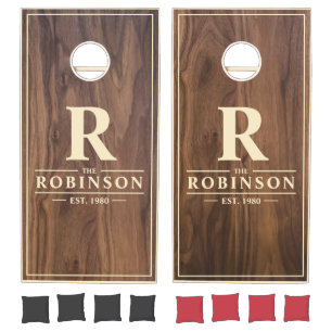 Walnut Wood Family Name & Initial Cornhole Set