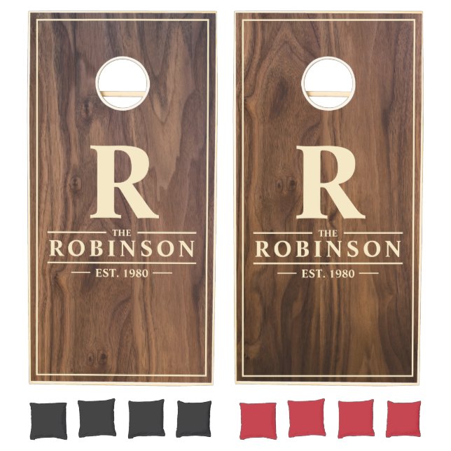Walnut Wood Family Name & Initial Cornhole Set (Set)