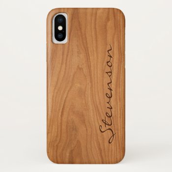 Walnut Wood Grain Look - Customize With You Name Iphone Xs Case by CityHunter at Zazzle
