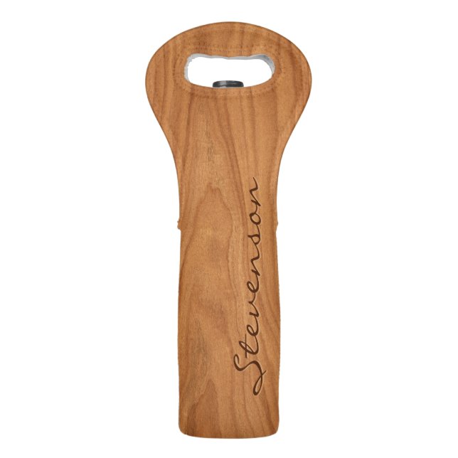 Walnut Wood Grain Look - Customize With You Name Wine Bag (Front)