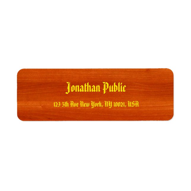 Walnut Wood Hand Script Name Gold American Text Label (Front)
