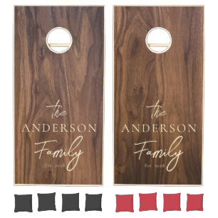 Walnut Wood Hand Written Family Name Cornhole Set