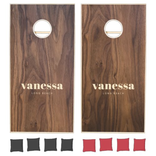 Walnut Wood Minimal Modern Classic Name Cornhole Set