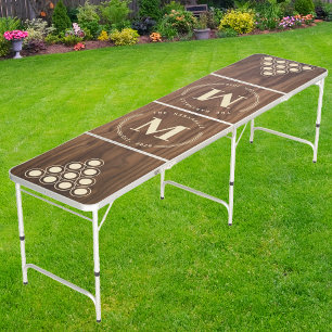 Walnut Wood Modern Circle Monogram Beer Pong Table