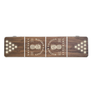 Walnut Wood Tropical Pineapple Wedding Crest Beer Pong Table