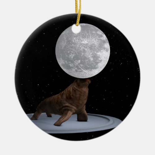 Walrus Balancing The Moon Ceramic Ornament