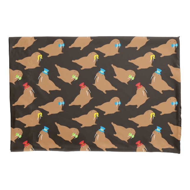 Walrus Cartoon Animal Pattern Pillow Case (Front)