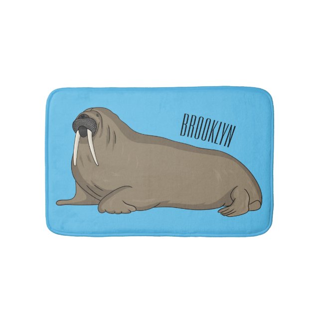 Walrus cartoon illustration bath mat (Front)