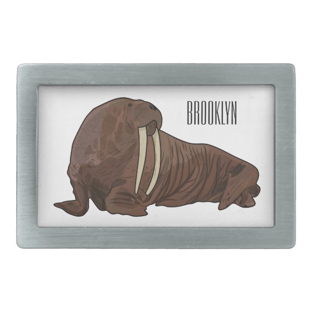 Walrus cartoon illustration belt buckle (Front)