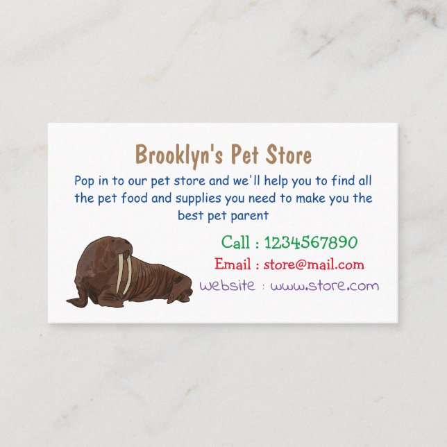 Walrus cartoon illustration business card (Front)