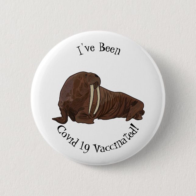 Walrus cartoon illustration button (Front)
