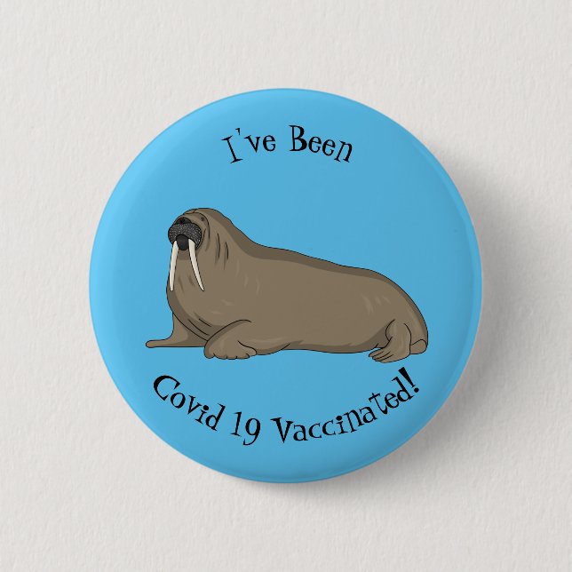 Walrus cartoon illustration button (Front)