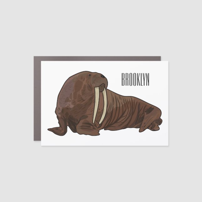 Walrus cartoon illustration car magnet (Front)