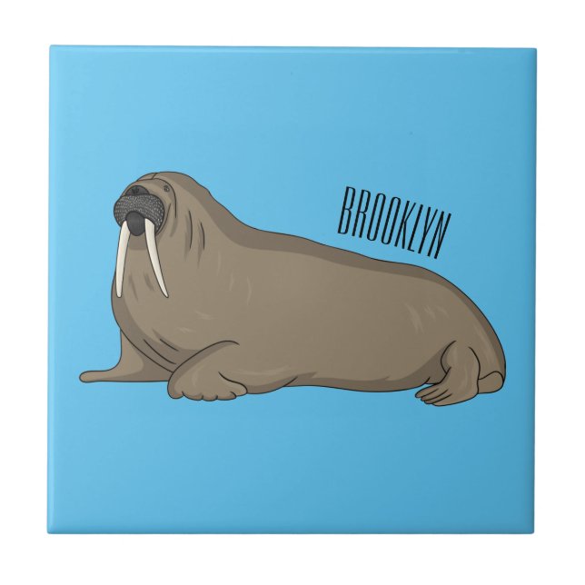 Walrus cartoon illustration ceramic tile (Front)