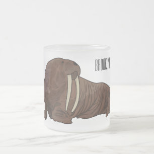 Walrus cartoon illustration frosted glass coffee mug