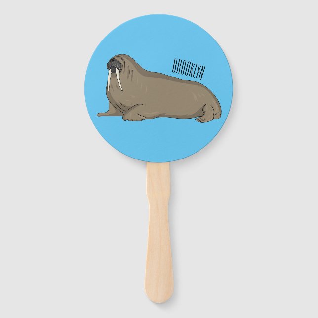Walrus cartoon illustration hand fan (Front)