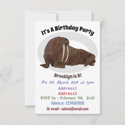 Walrus cartoon illustration invitation