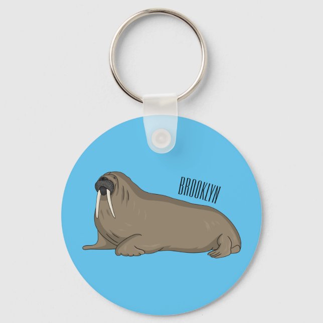 Walrus cartoon illustration  keychain (Front)