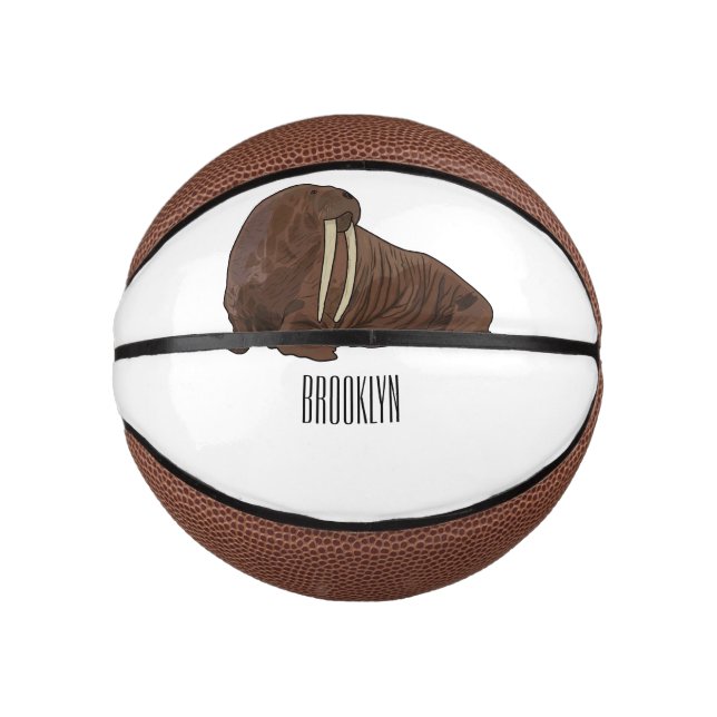 Walrus cartoon illustration mini basketball (Front)