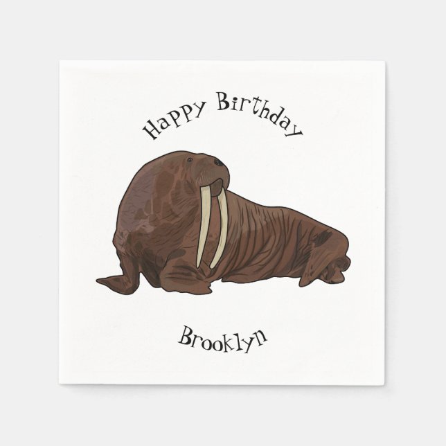 Walrus cartoon illustration napkins (Front)