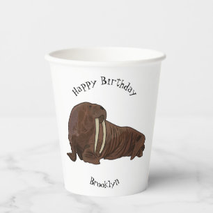 Walrus cartoon illustration paper cups
