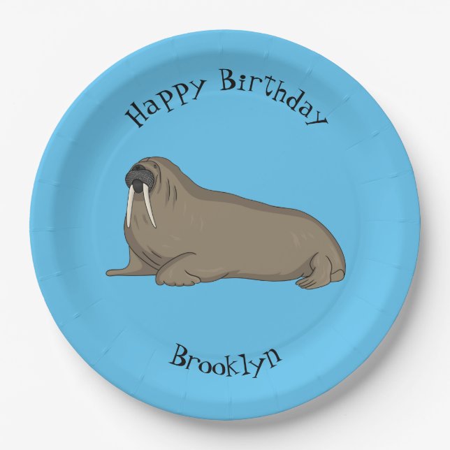 Walrus cartoon illustration paper plates (Front)