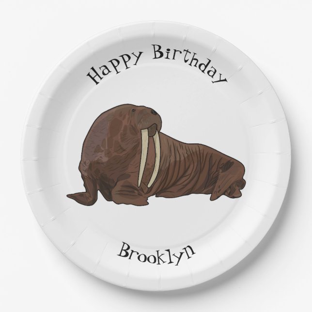 Walrus cartoon illustration paper plates (Front)