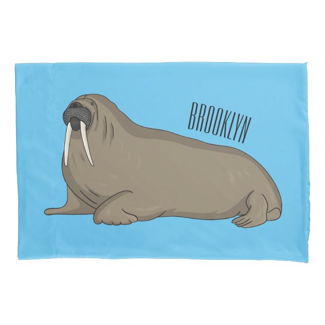 Walrus cartoon illustration pillow case (Front)