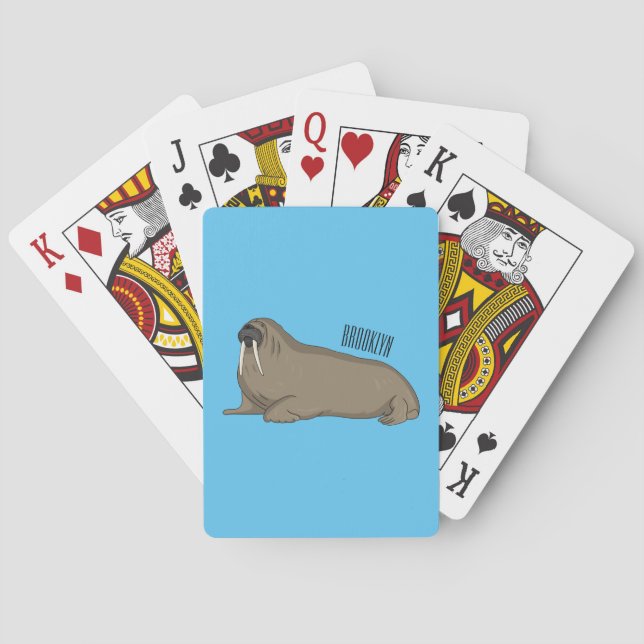 Walrus cartoon illustration poker cards (Back)