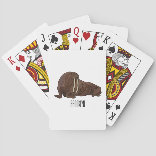 Walrus cartoon illustration poker cards (Back)