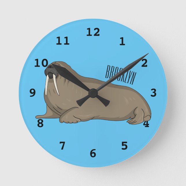 Walrus cartoon illustration round clock (Front)