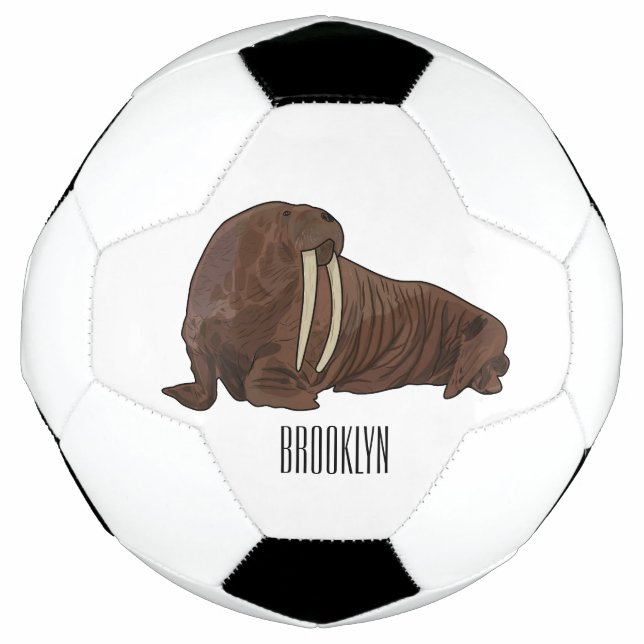 Walrus cartoon illustration soccer ball (Front)