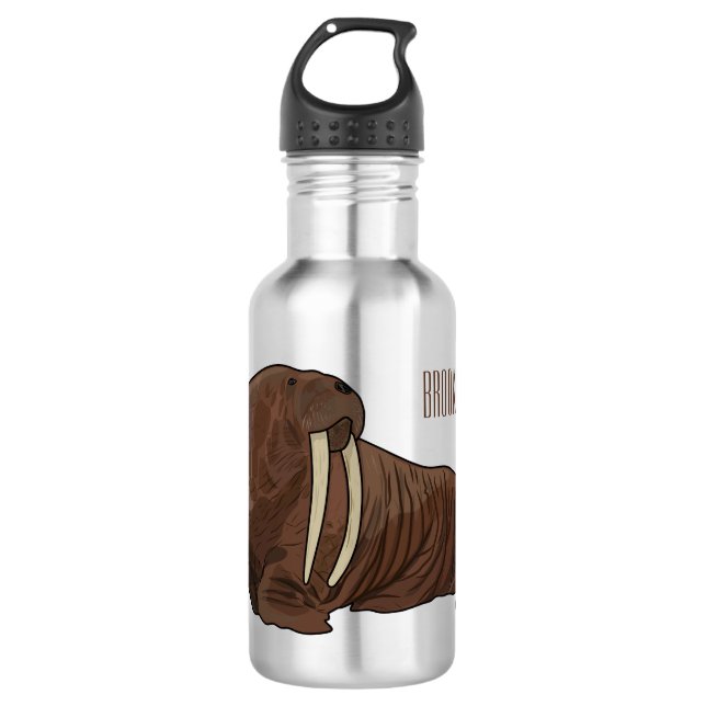 Walrus cartoon illustration stainless steel water bottle (Front)