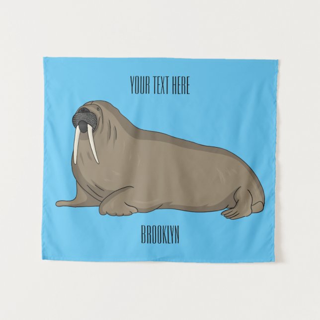 Walrus cartoon illustration tapestry (Front (Horizontal))
