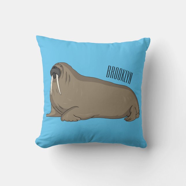 Walrus cartoon illustration  throw pillow (Front)