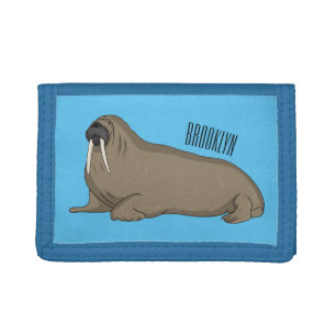 Walrus cartoon illustration tri-fold wallet